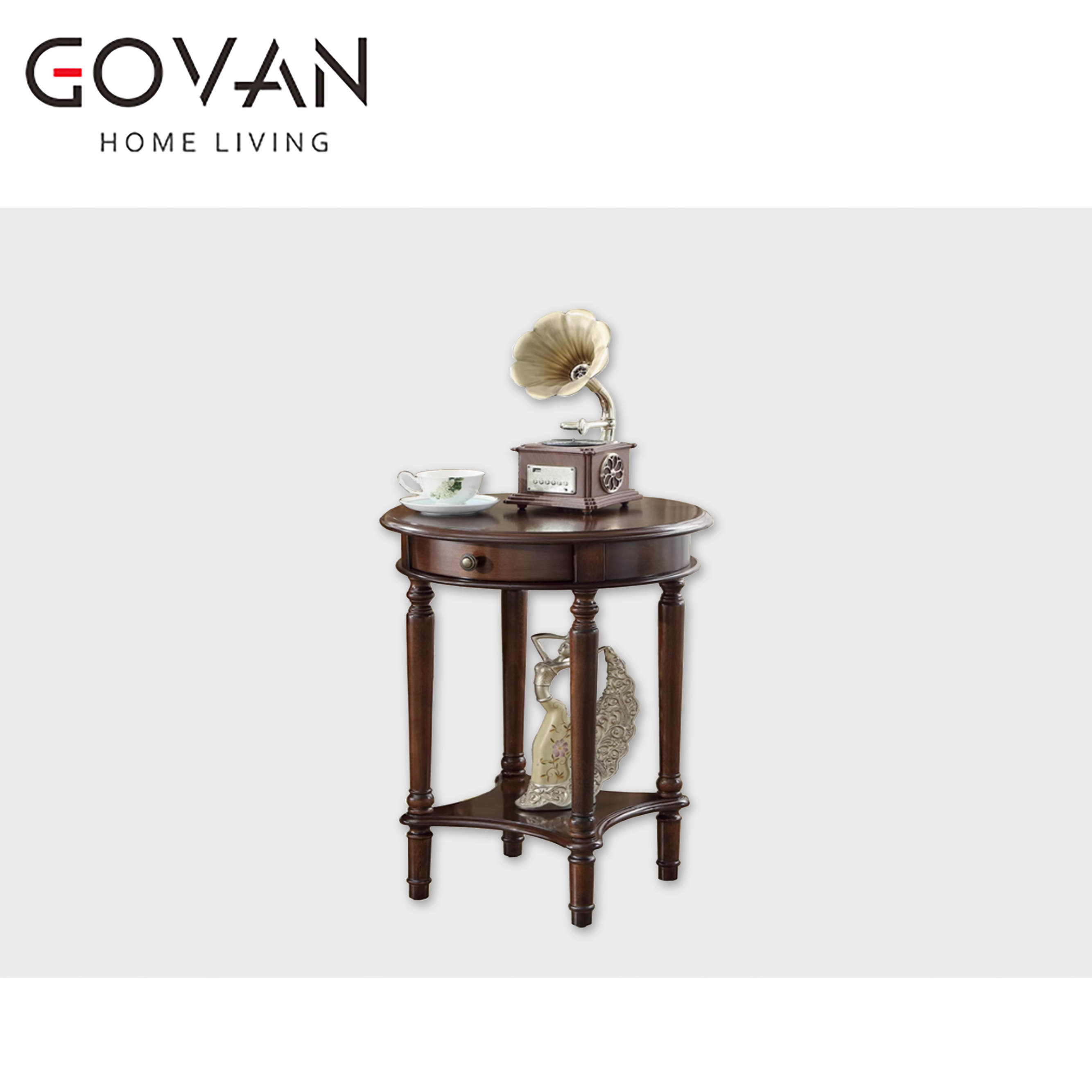 Wooden Furniture-Coffee Table-Small Round Table In Corner Style