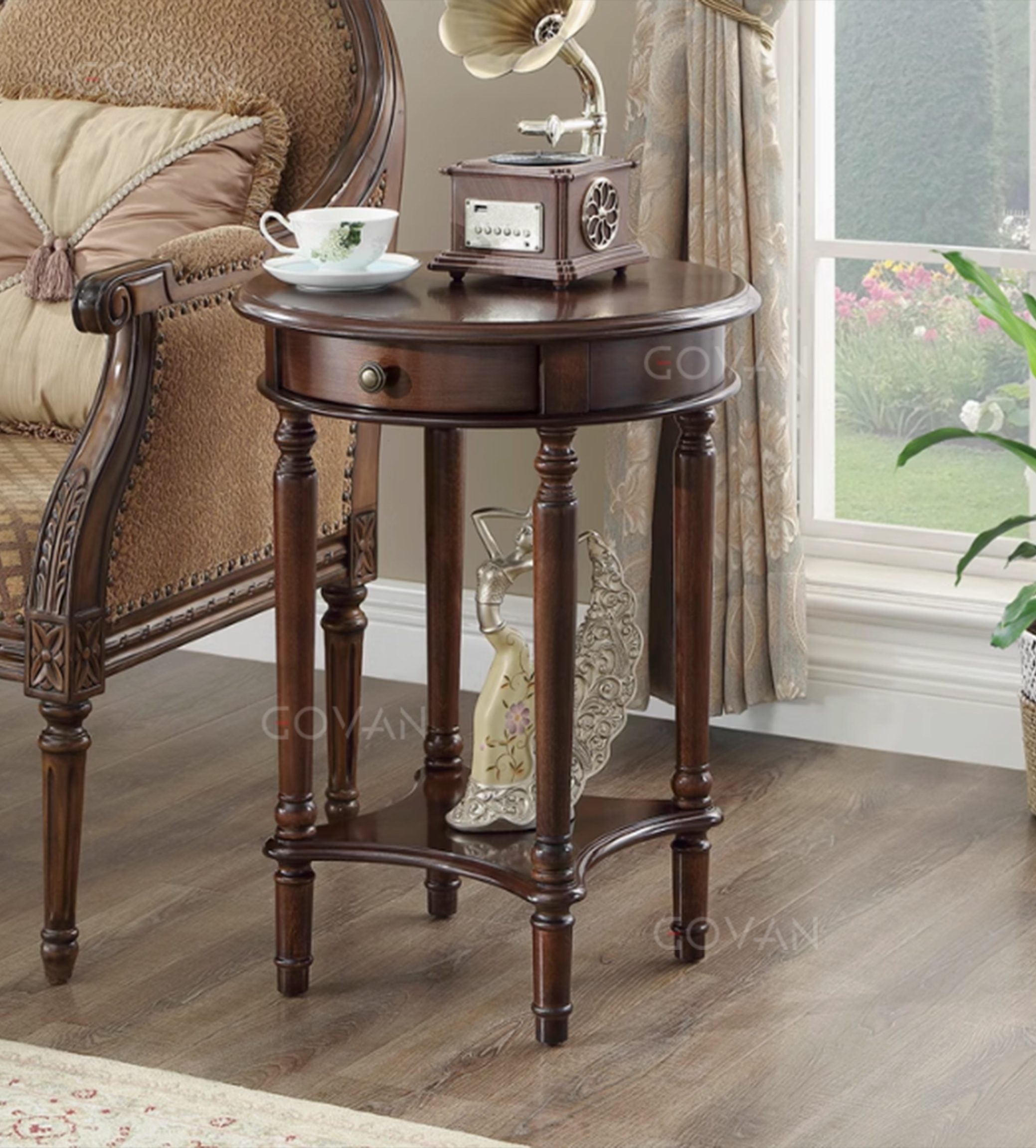Wooden Furniture-Coffee Table-Small Round Table In Corner Style