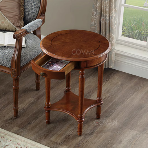 Wooden Furniture-Coffee Table-Small Round Table In Corner Style