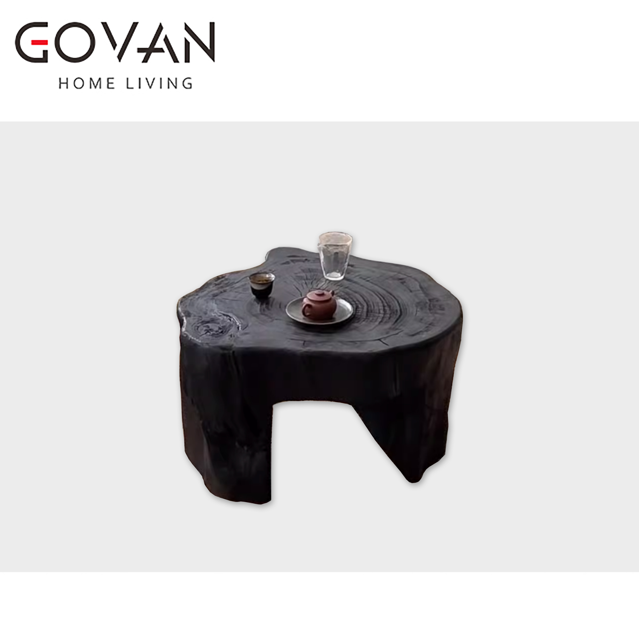 Wooden Furniture-Coffee Table-Carbonized Black Log Small End Table