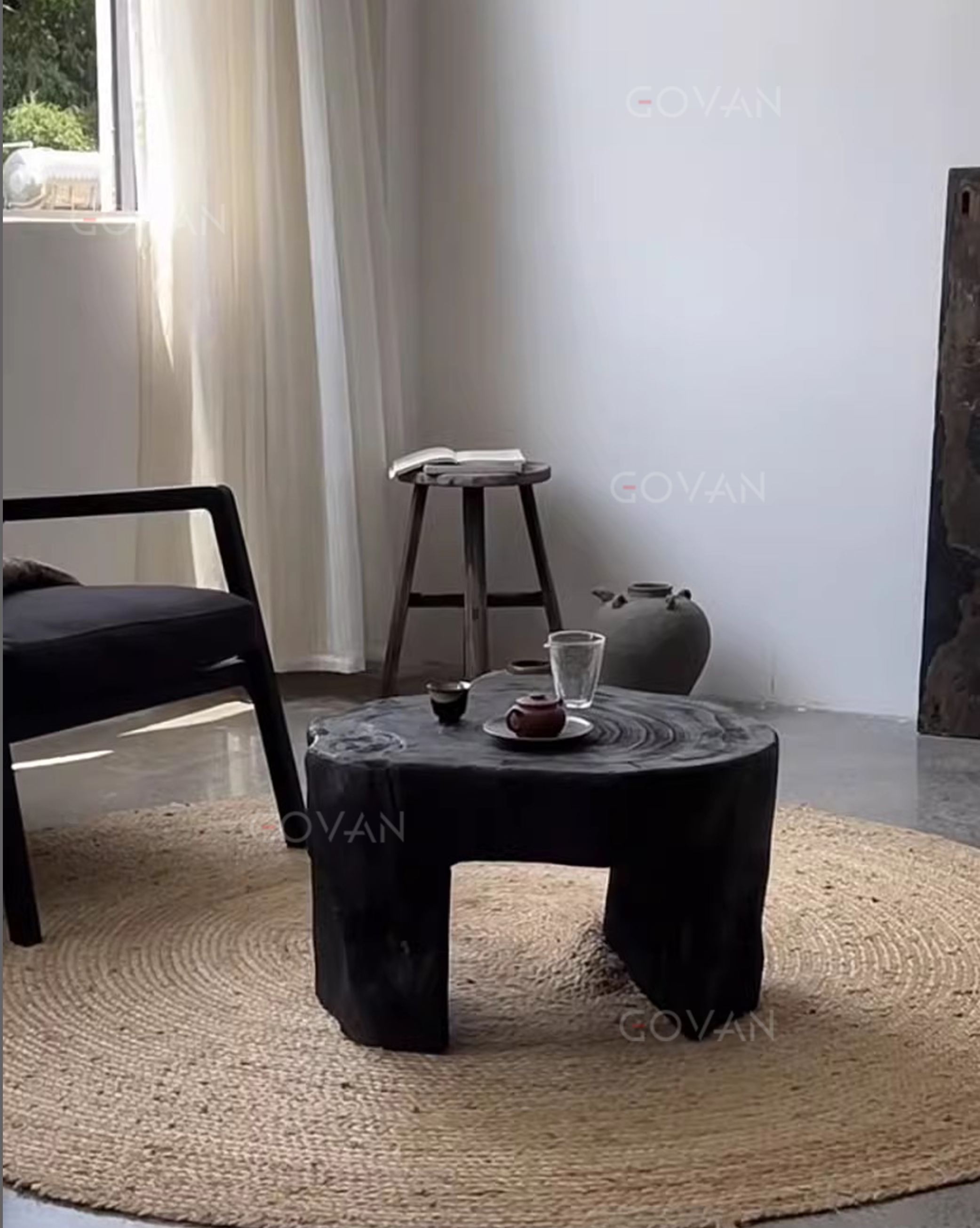 Wooden Furniture-Coffee Table-Carbonized Black Log Small End Table