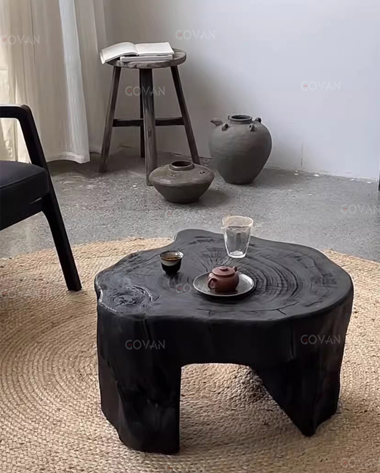 Wooden Furniture-Coffee Table-Carbonized Black Log Small End Table