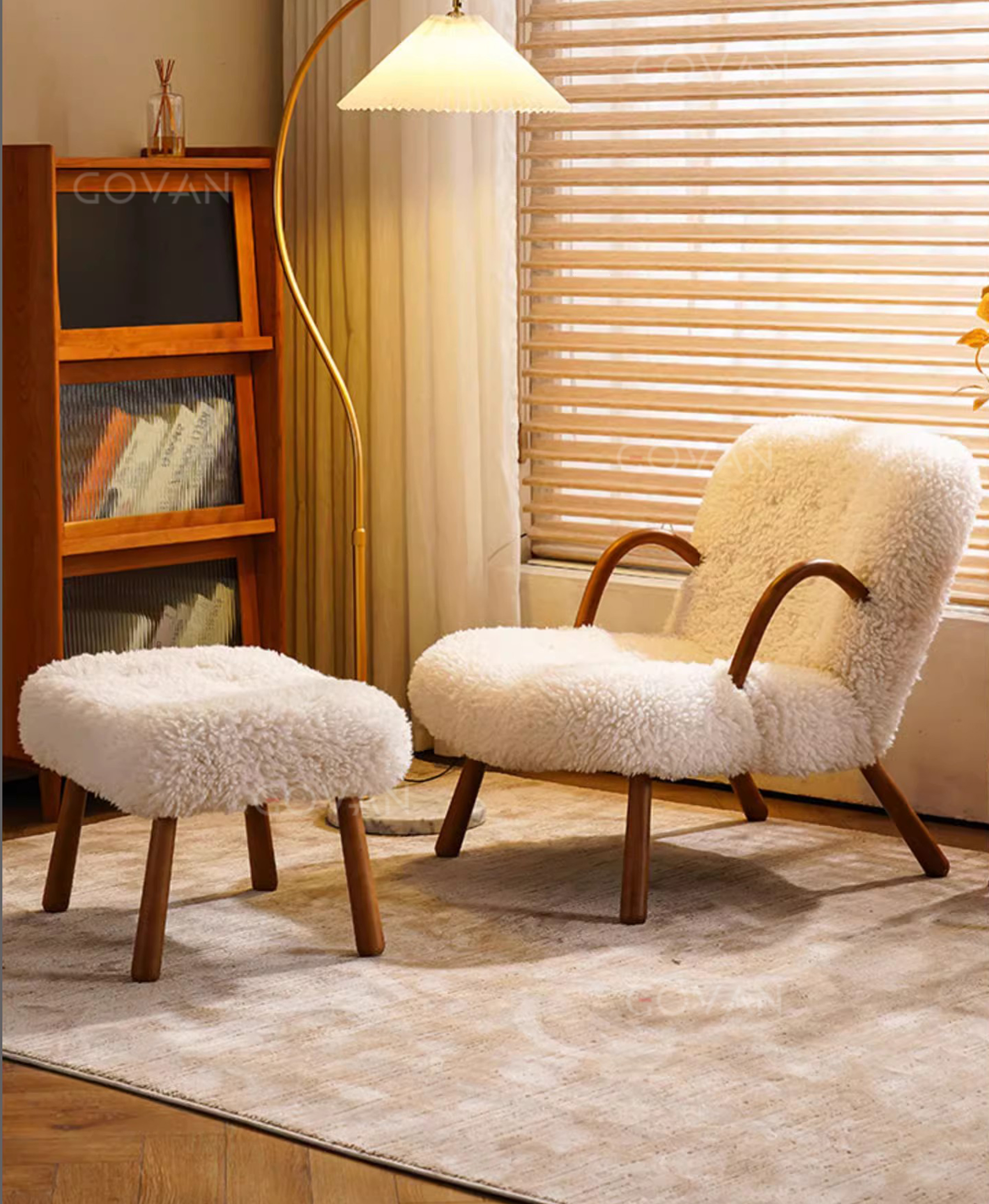 Wooden Furniture-Sofa-Lamb Wool Solid Wood Couch