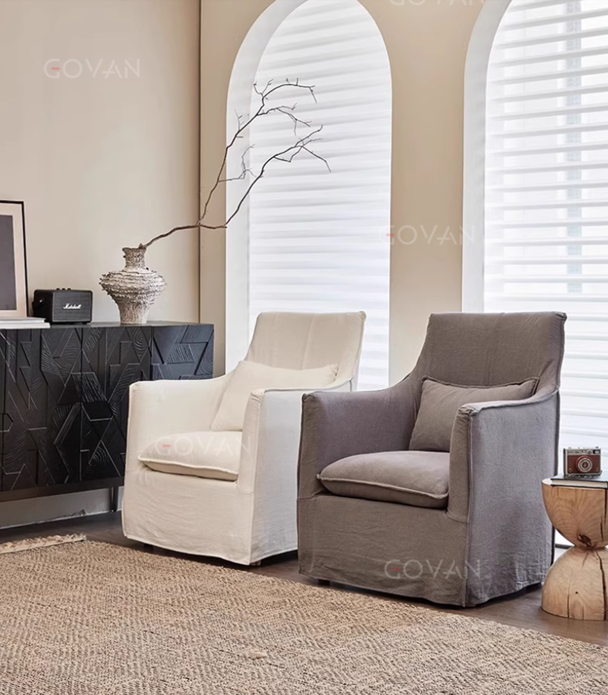 Wooden Furniture-Sofa-Japanese Linen Casual Sofa