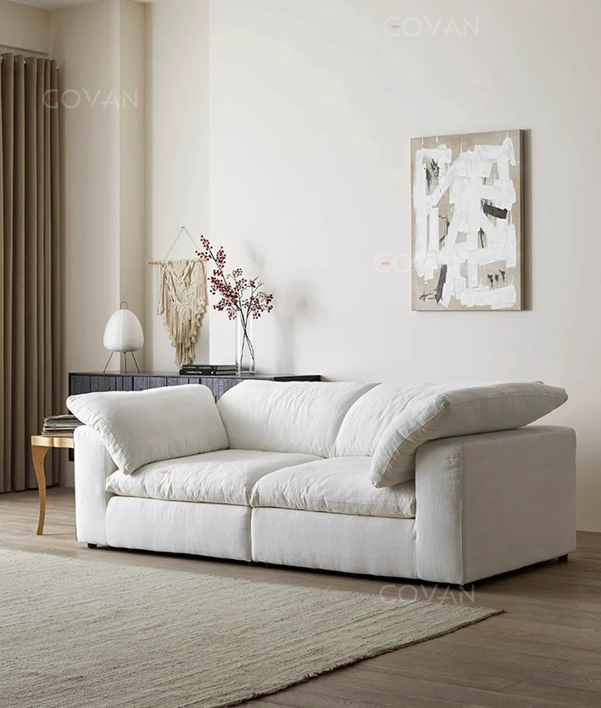 Wooden Furniture-Sofa-Creme Fraiche Style Straight Row Solid Wood Sofa