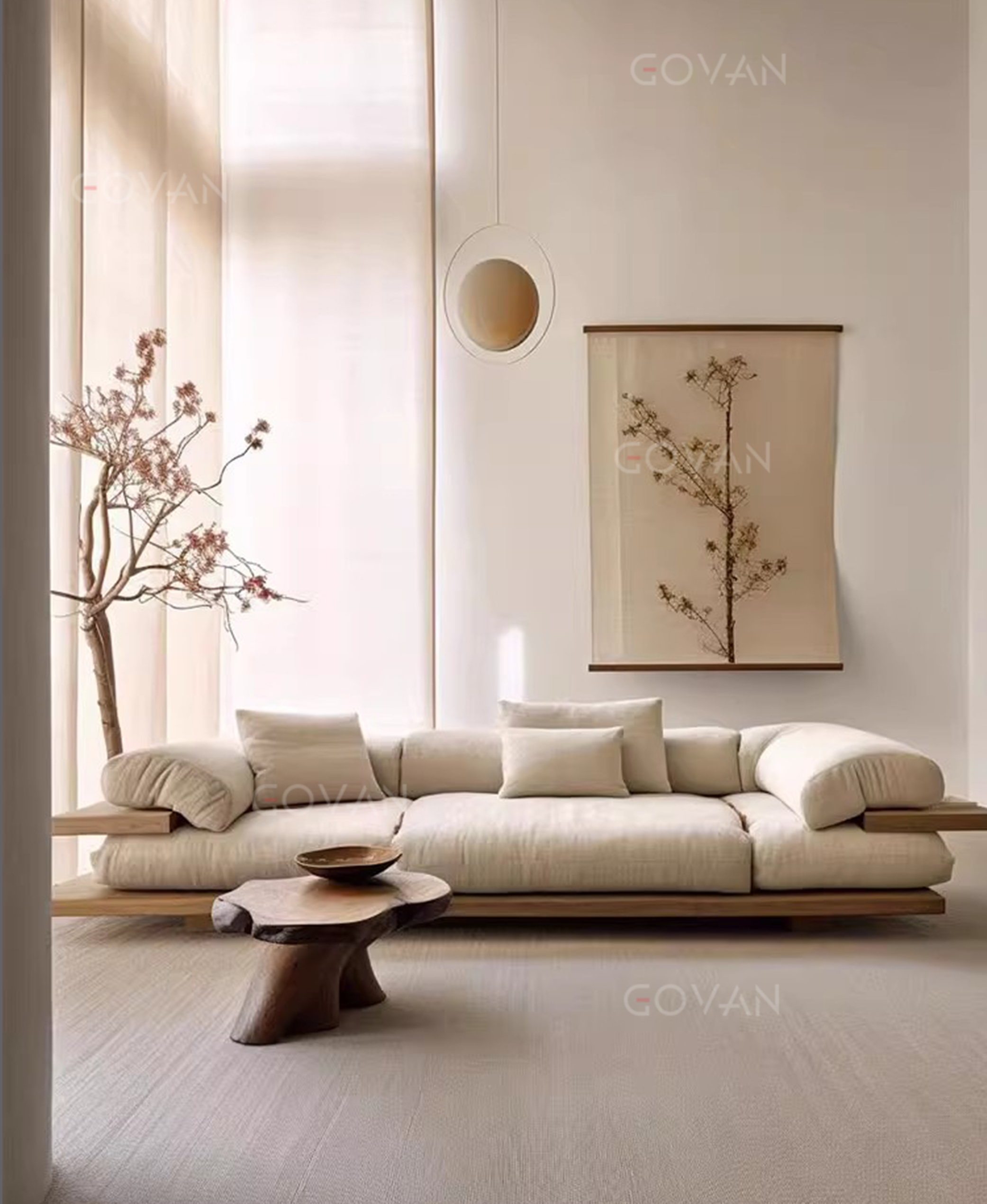 Wooden Furniture-Sofa-Light Luxury Solid Wood Fabric Sofa