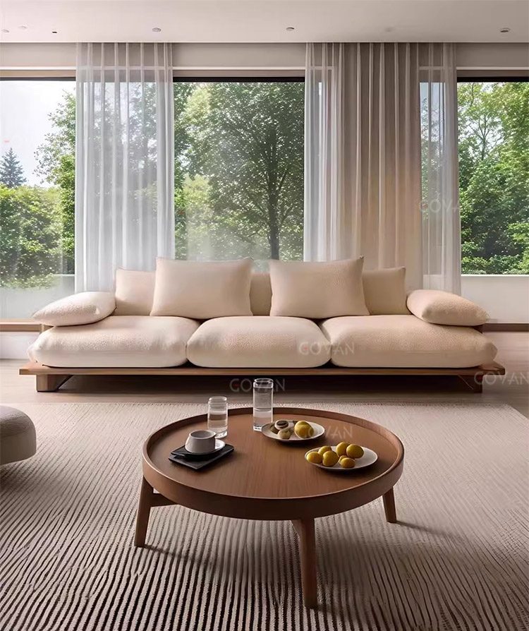 Wooden Furniture-Sofa-Light Luxury Solid Wood Fabric Sofa