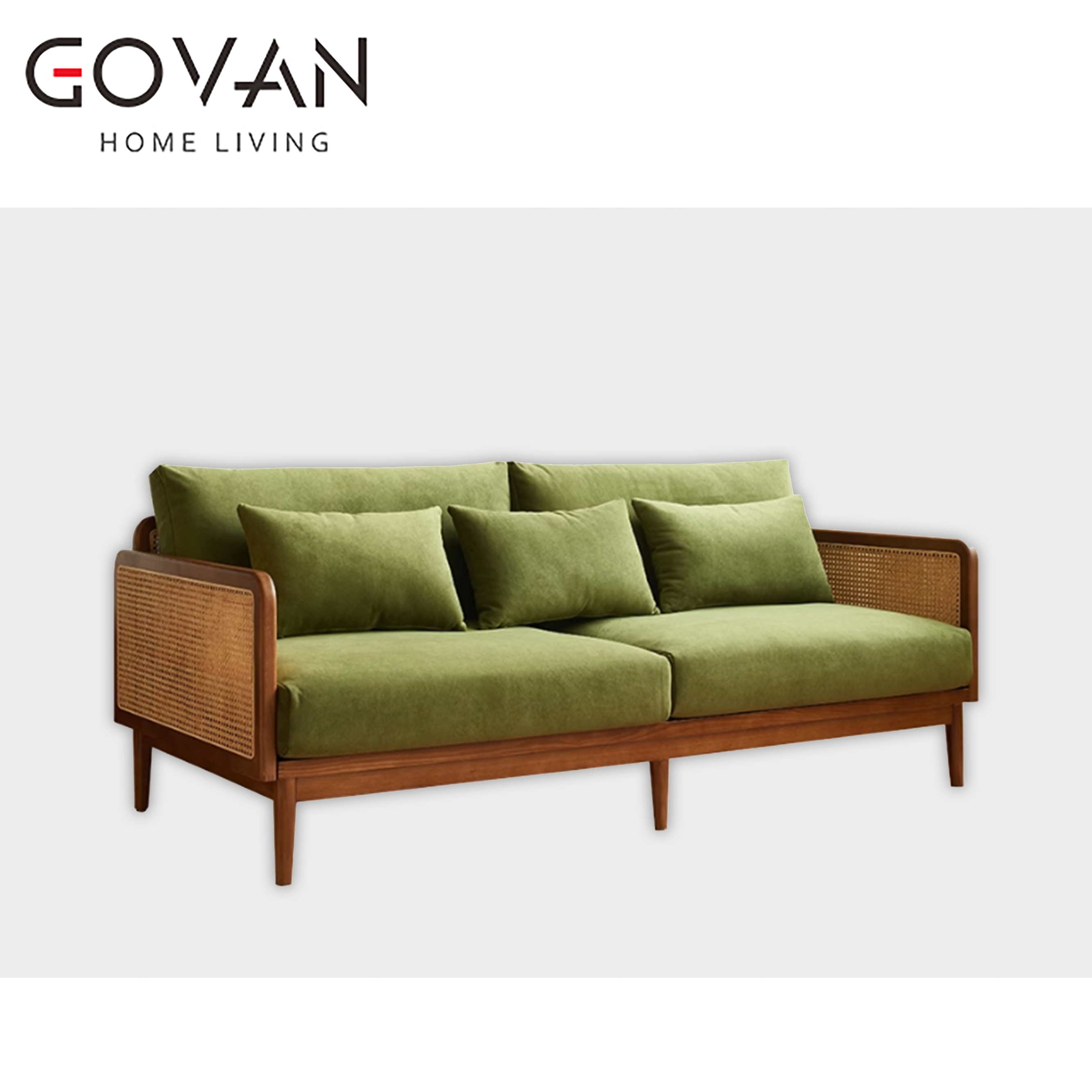 Wooden Furniture-Sofa-French Retro Solid Wood Rattan Sofa