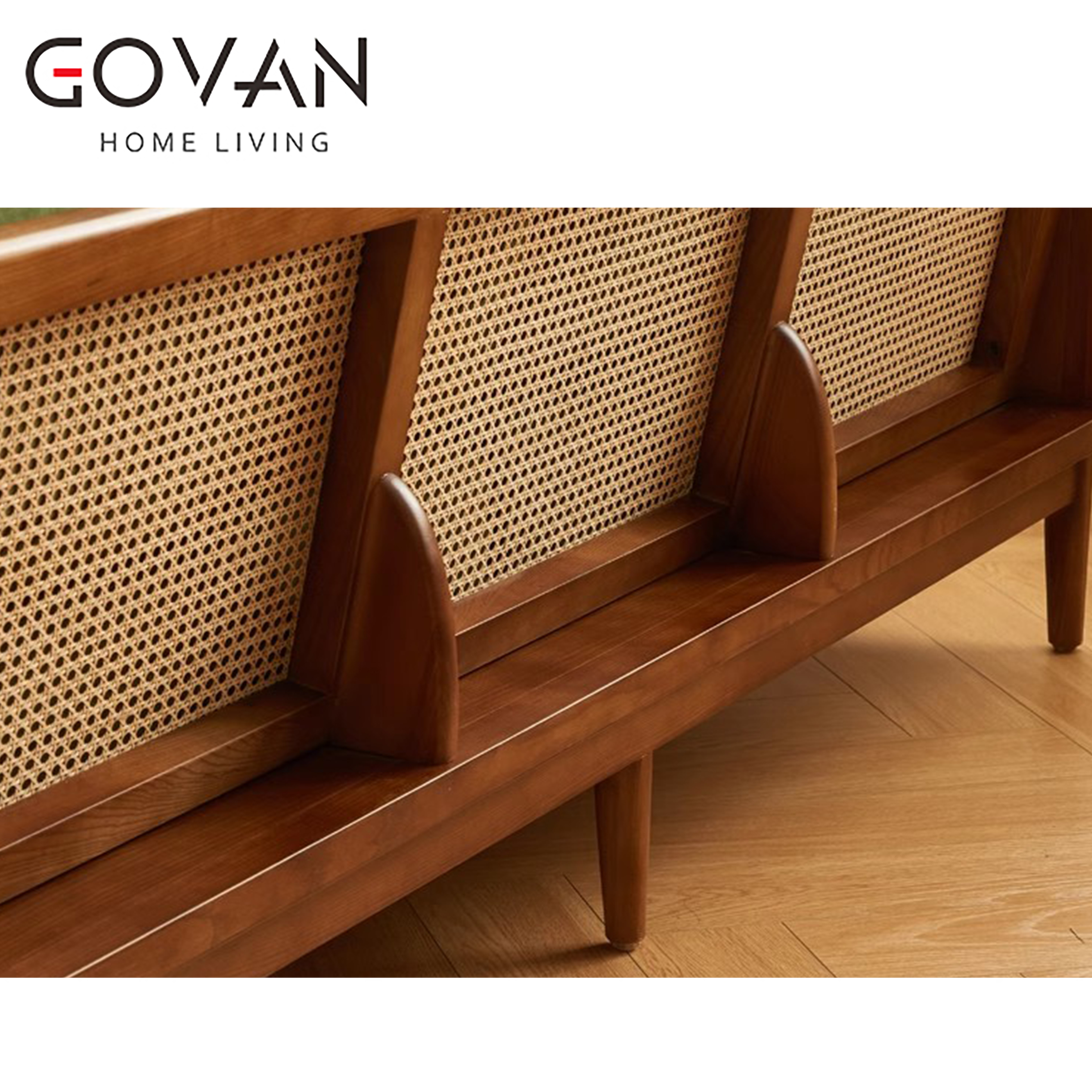 Wooden Furniture-Sofa-French Retro Solid Wood Rattan Sofa