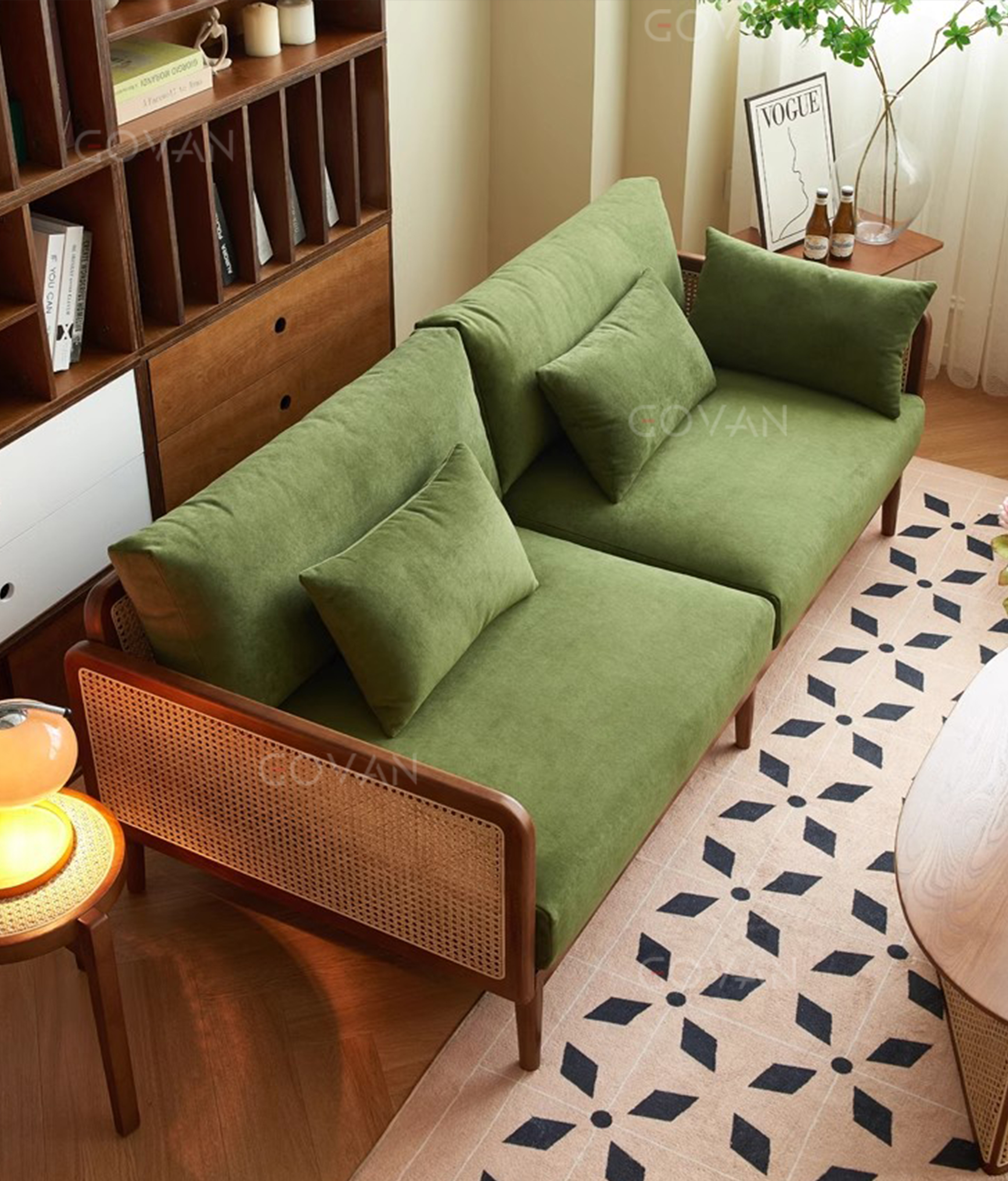 Wooden Furniture-Sofa-French Retro Solid Wood Rattan Sofa