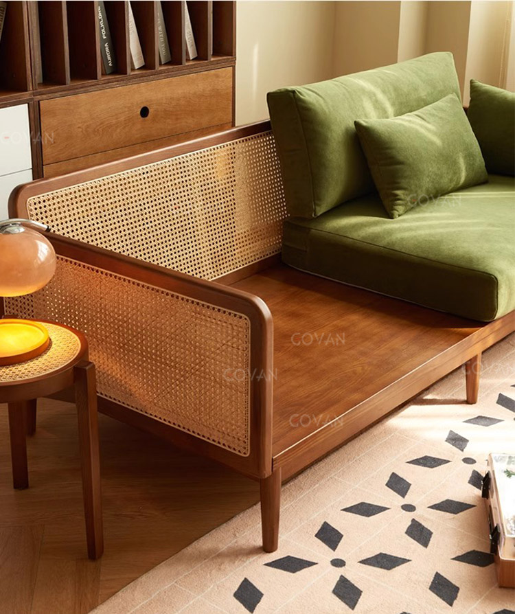 Wooden Furniture-Sofa-French Retro Solid Wood Rattan Sofa