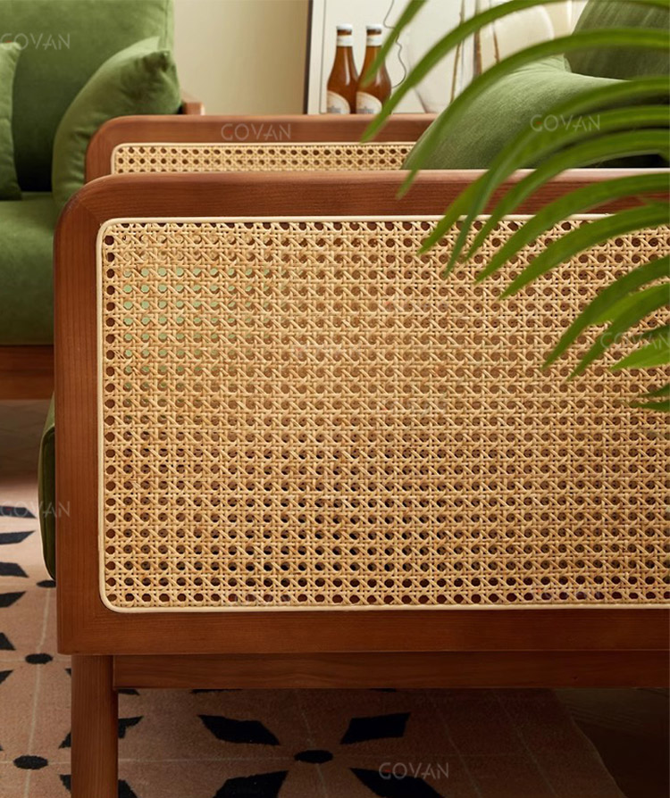 Wooden Furniture-Sofa-French Retro Solid Wood Rattan Sofa