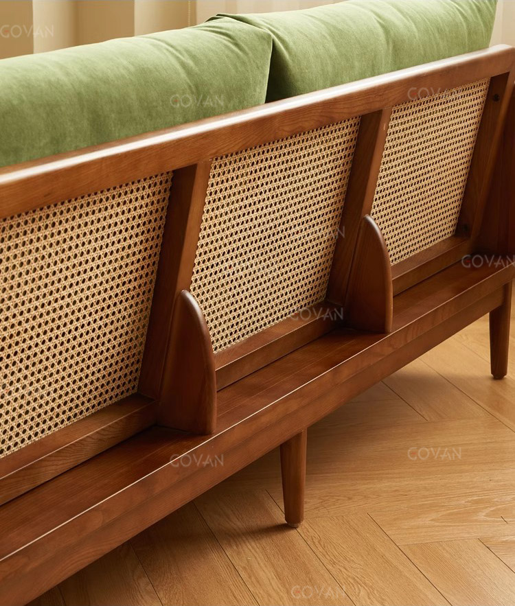 Wooden Furniture-Sofa-French Retro Solid Wood Rattan Sofa