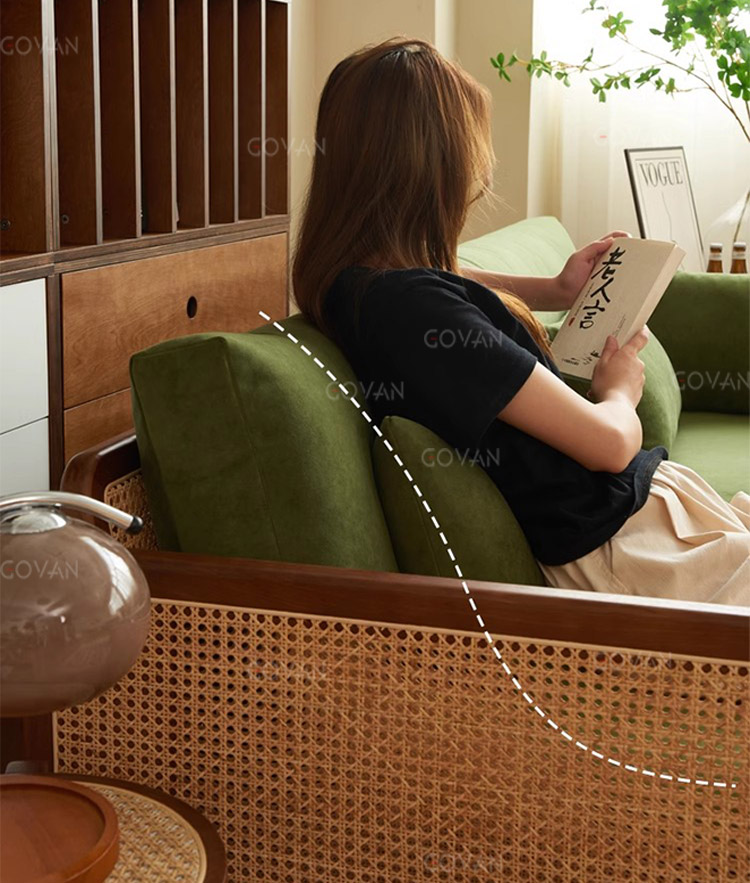 Wooden Furniture-Sofa-French Retro Solid Wood Rattan Sofa