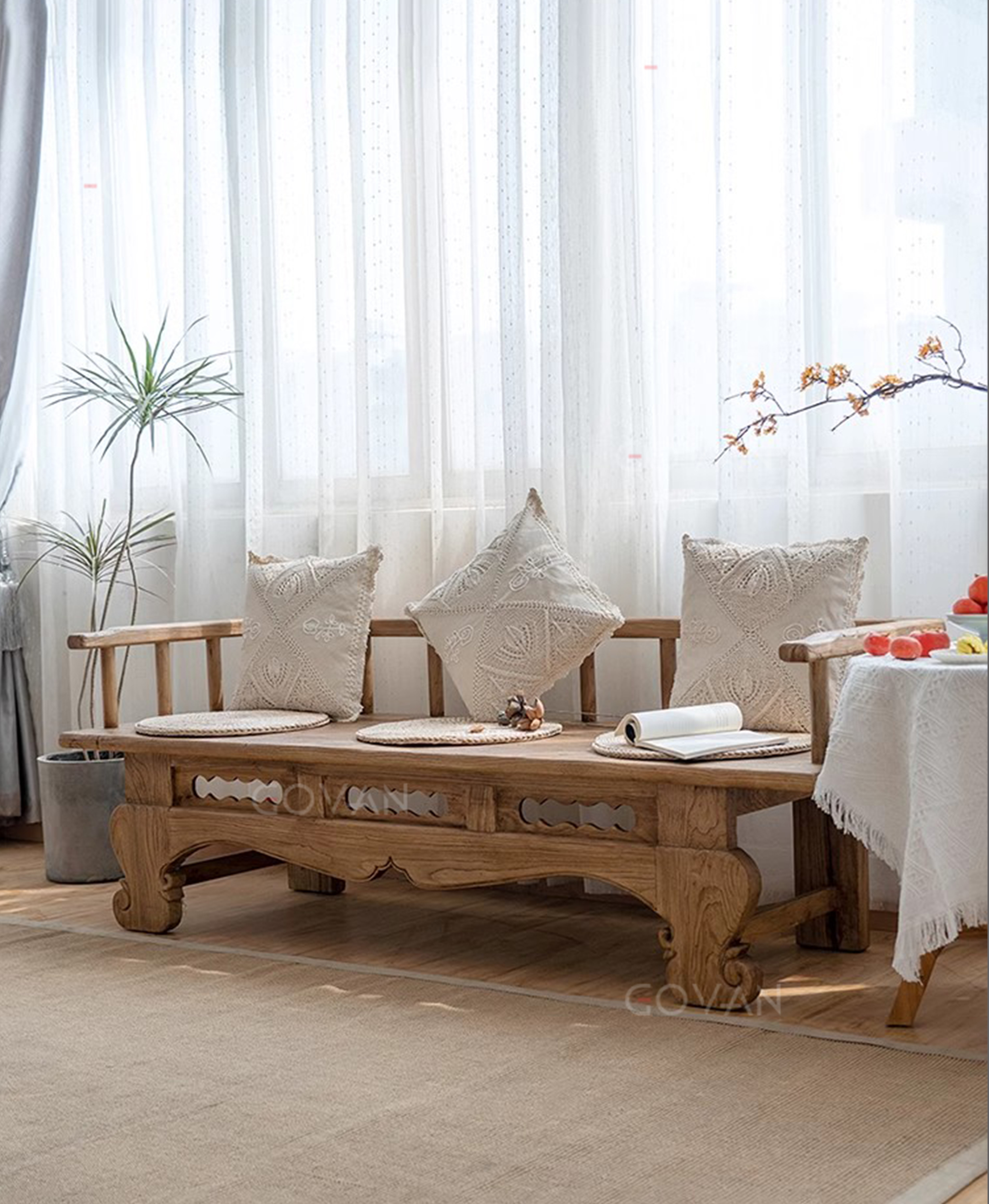 Wooden Furniture-Bench-Zen Old Elm Solid Wood Sofa Chair