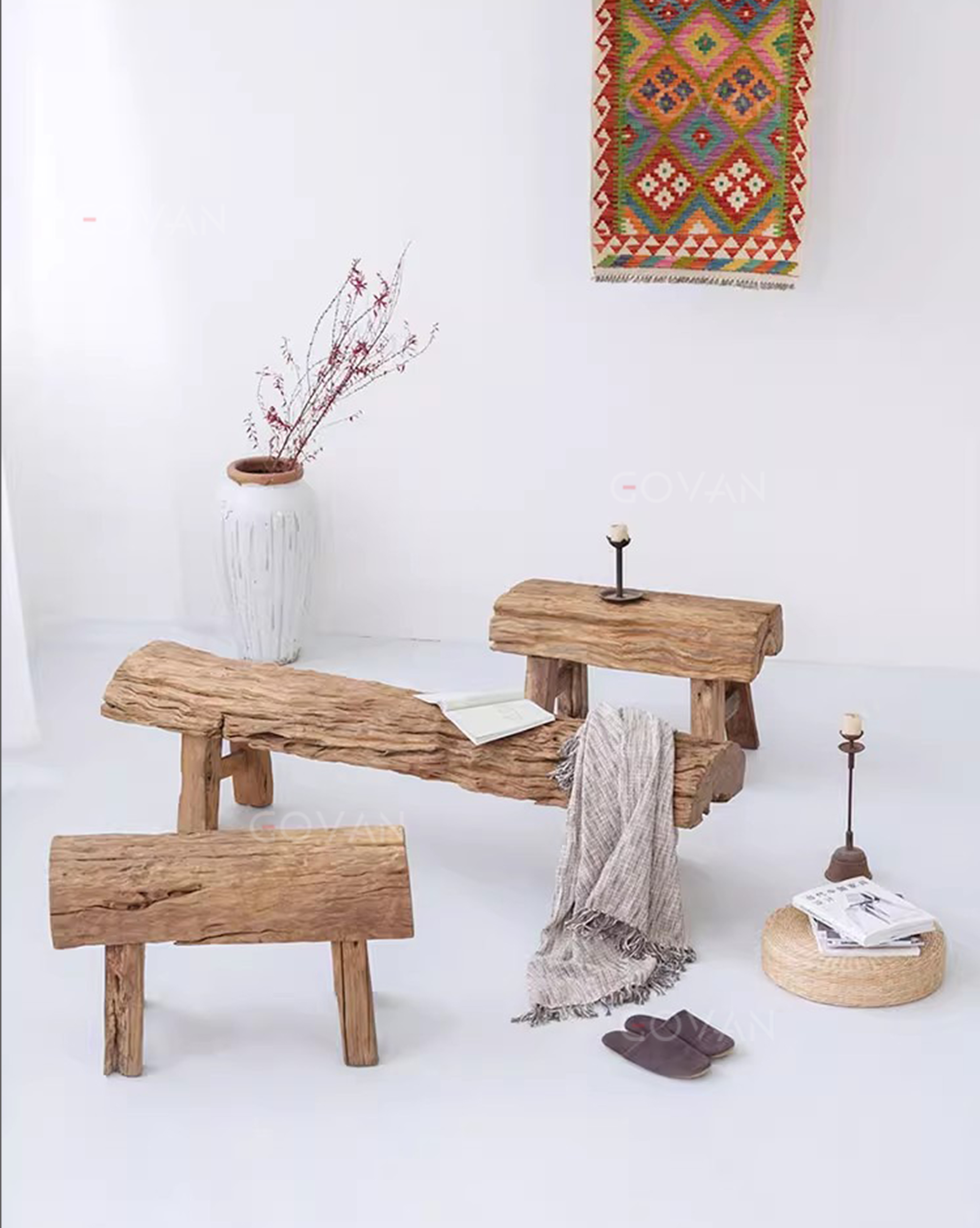 Wooden Furniture-Bench-Wild Luxury Tree Shape Weathered Wood Bench