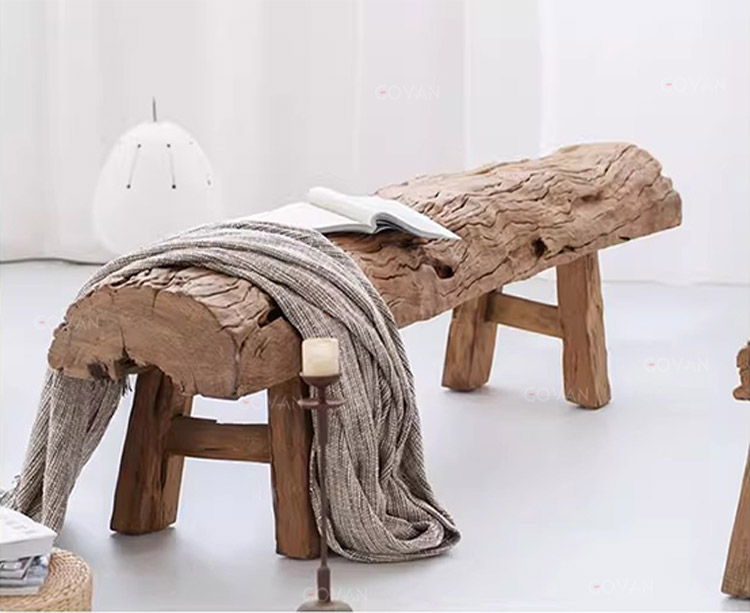Wooden Furniture-Bench-Wild Luxury Tree Shape Weathered Wood Bench
