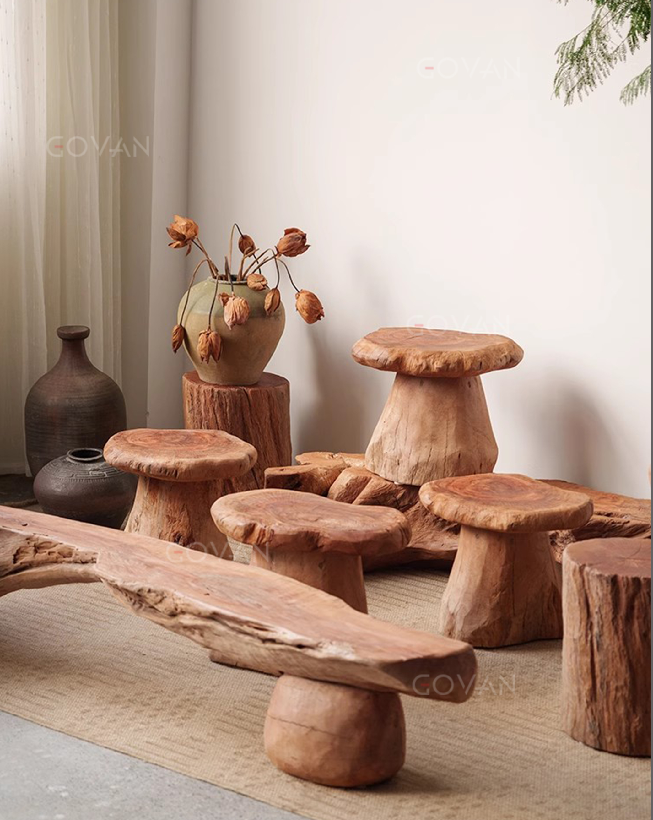 Wooden Furniture-Bench-Solid Wood Mushroom Stool
