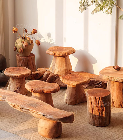 Wooden Furniture-Bench-Solid Wood Mushroom Stool