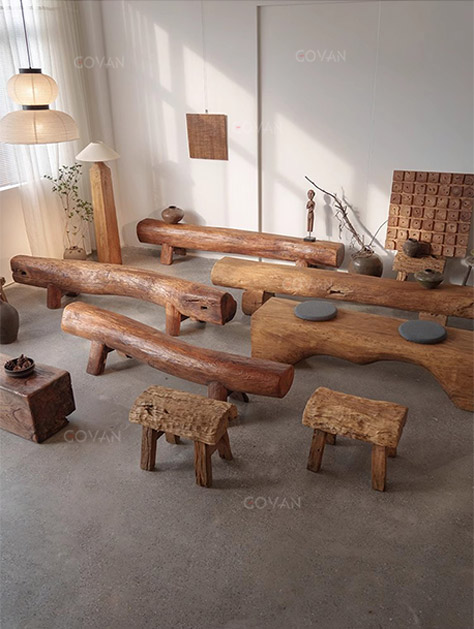 Wooden Furniture-Bench-Century Old House Beams And Wooden Benches