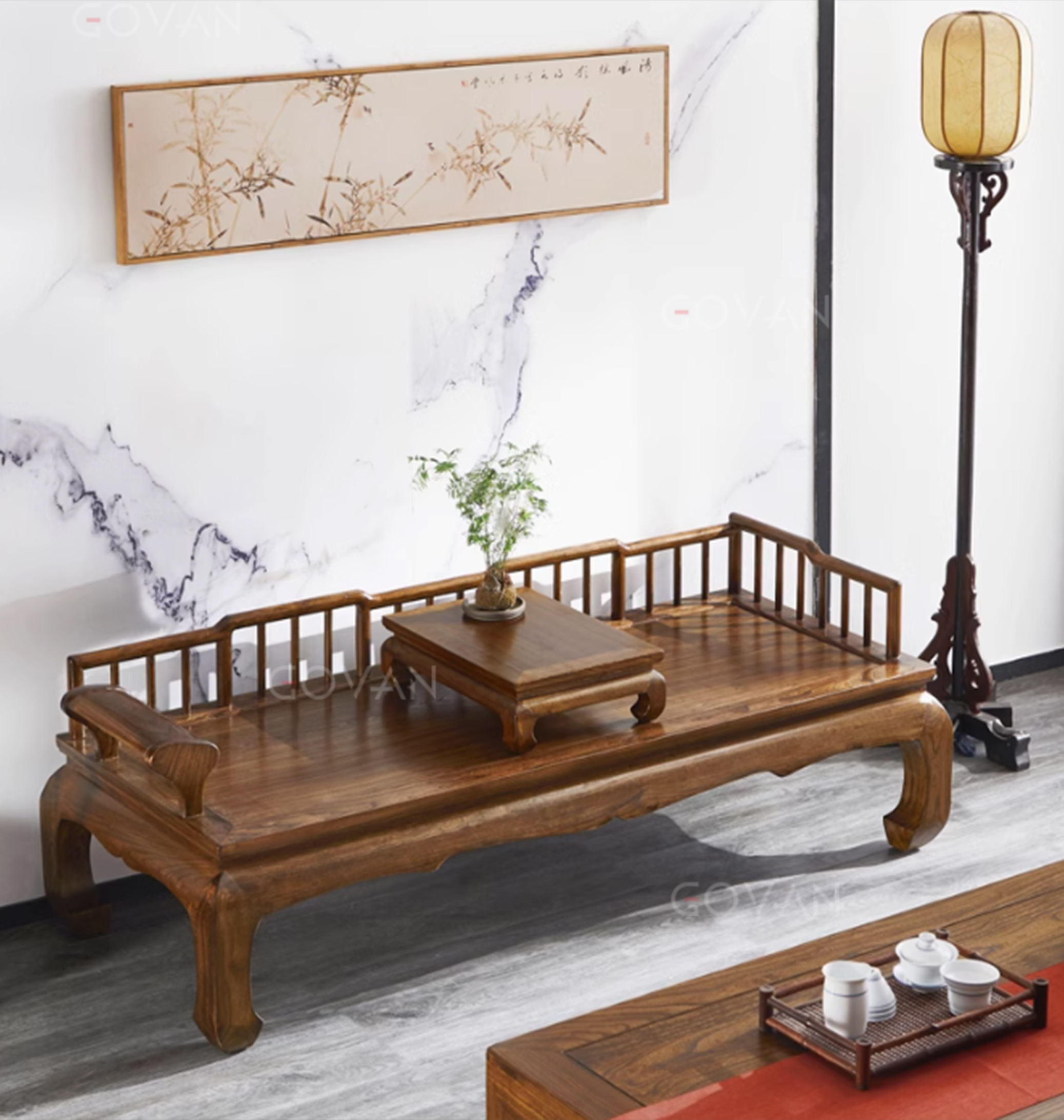 Wooden Furniture-Bench-New Chinese Old Elm Arhat Bench