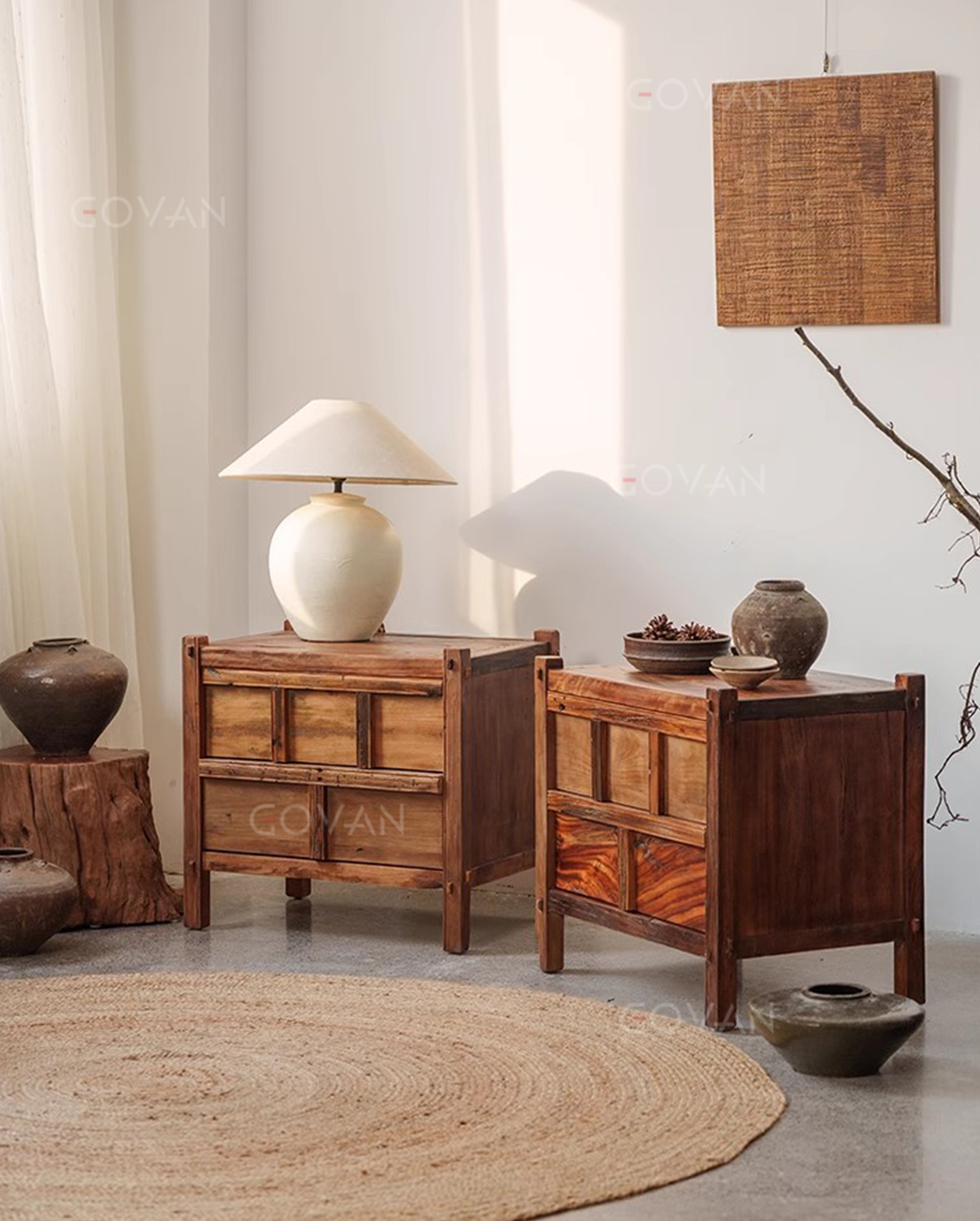 Wooden Furniture-Bedside Cupboard-Japanese Nightstand