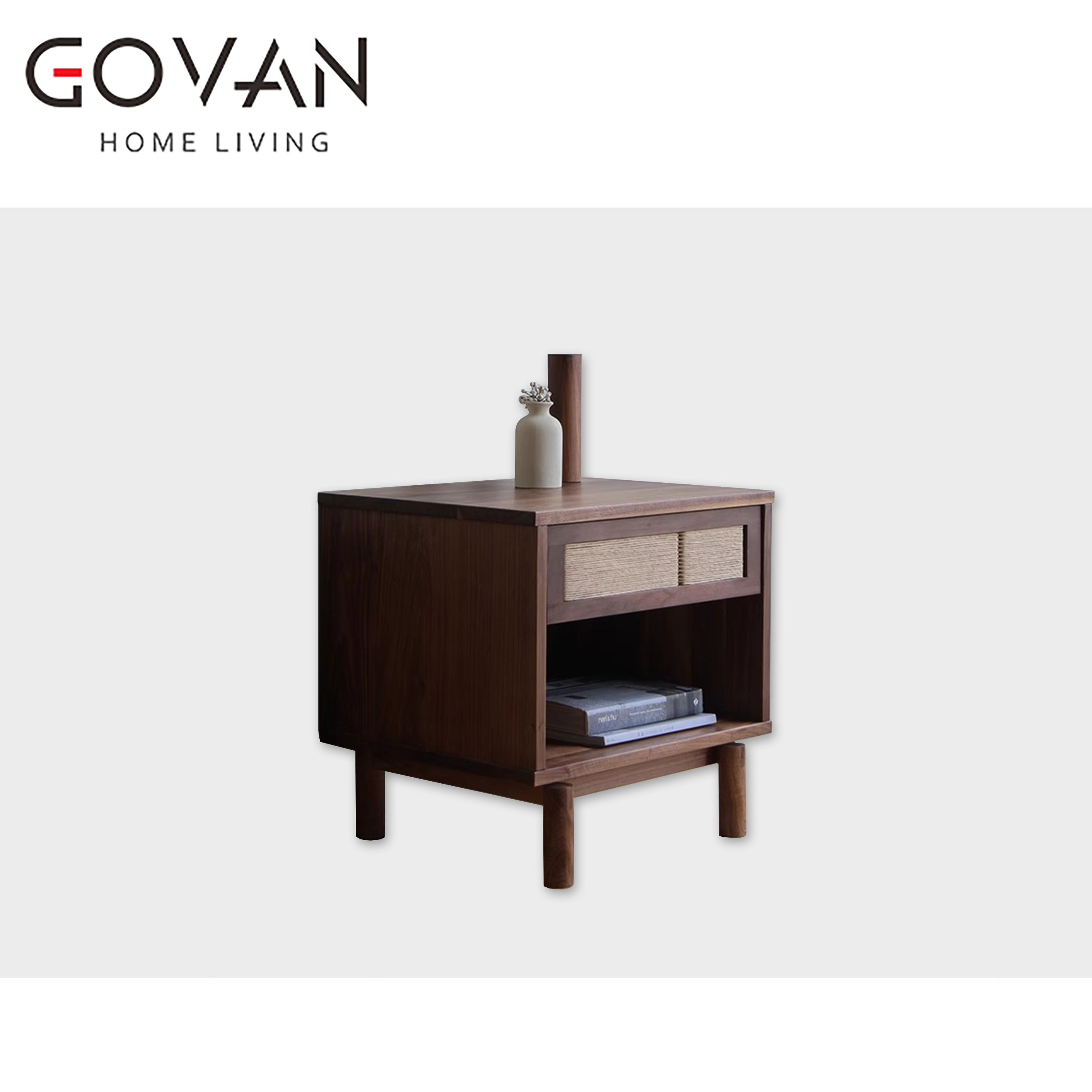 Wooden Furniture-Bedside Cupboard-Black Walnut Solid Wood Nightstand
