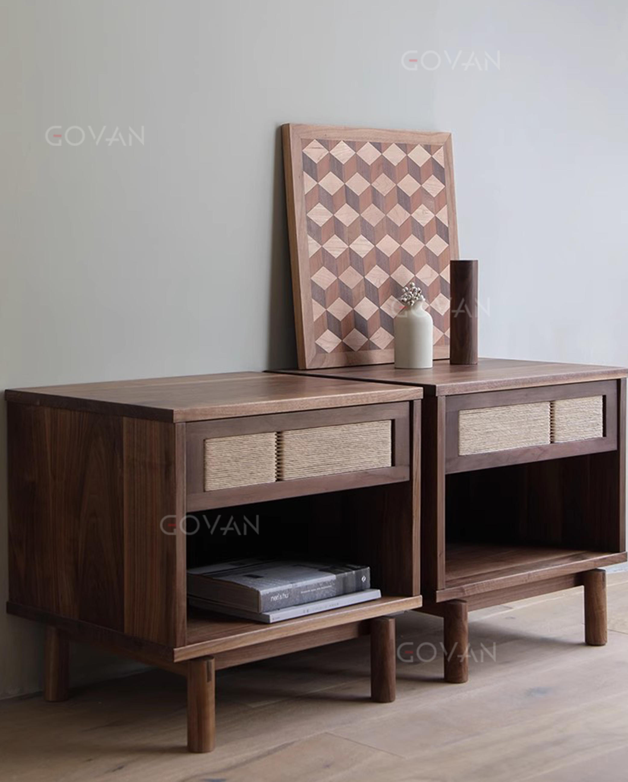 Wooden Furniture-Bedside Cupboard-Black Walnut Solid Wood Nightstand