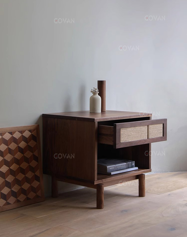 Wooden Furniture-Bedside Cupboard-Black Walnut Solid Wood Nightstand