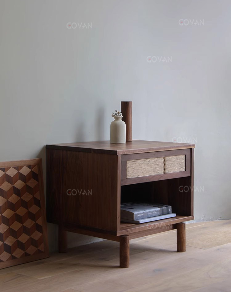 Wooden Furniture-Bedside Cupboard-Black Walnut Solid Wood Nightstand