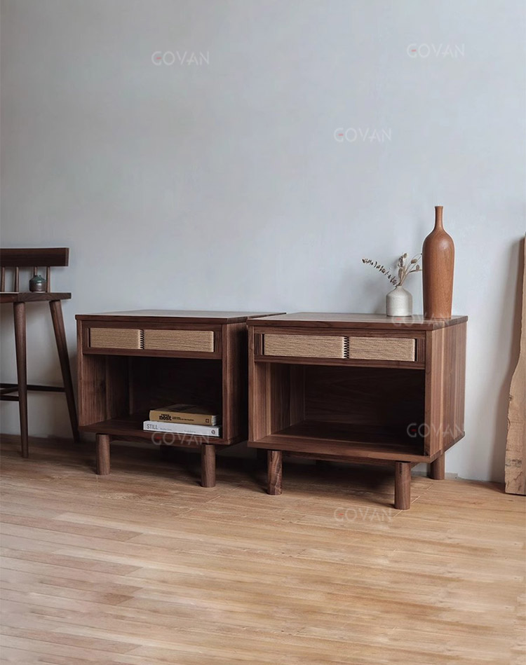 Wooden Furniture-Bedside Cupboard-Black Walnut Solid Wood Nightstand
