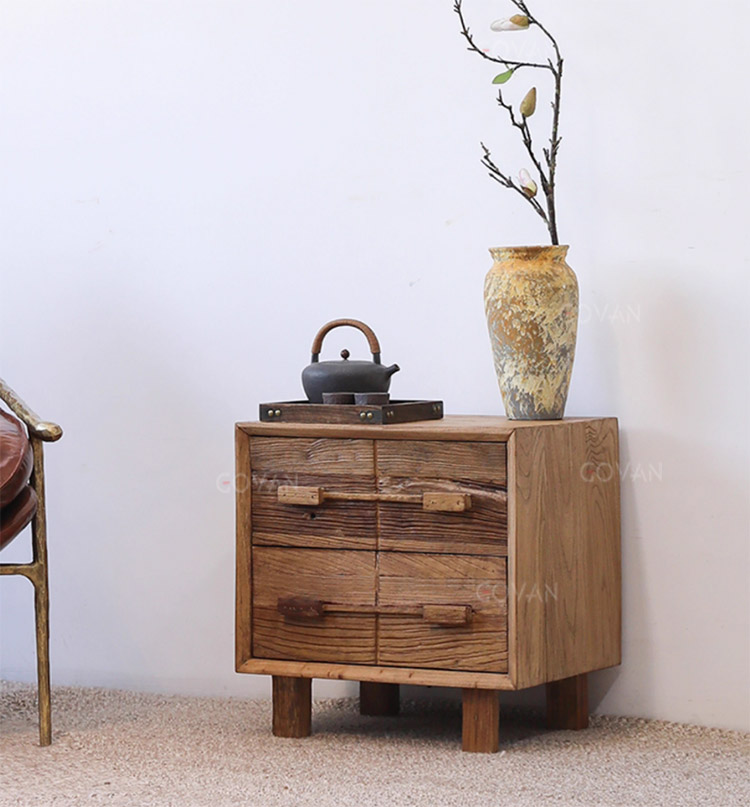 Wooden Furniture-Bedside Cupboard-Old Elm Nightstand