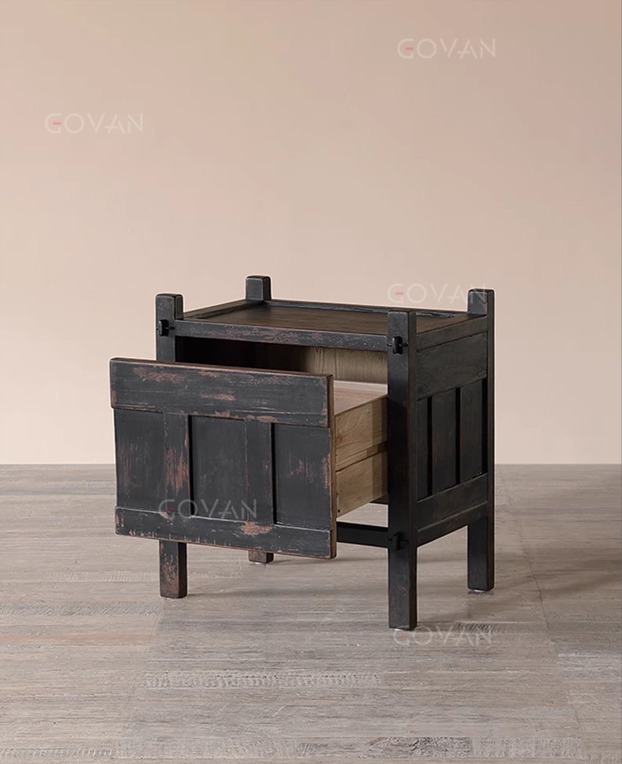 Wooden Furniture-Bedside Cupboard-Surprise Silent Wind Old Wood Vintage Nightstand