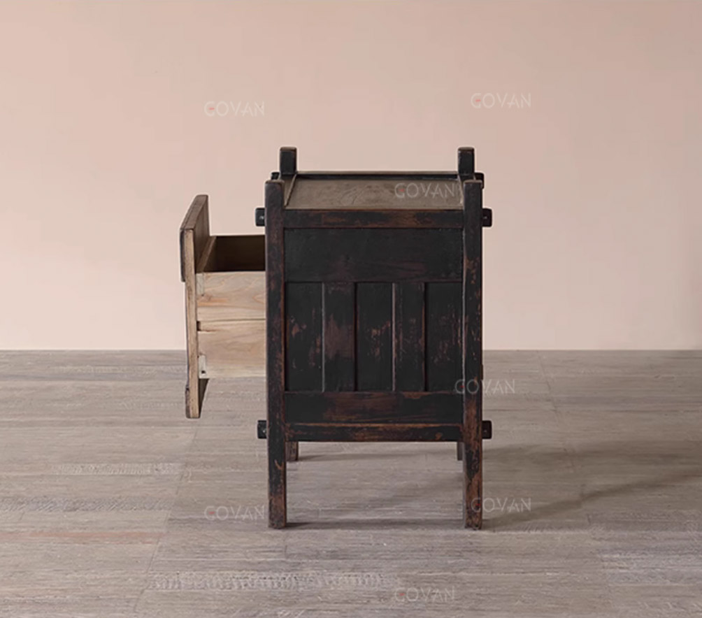 Wooden Furniture-Bedside Cupboard-Surprise Silent Wind Old Wood Vintage Nightstand