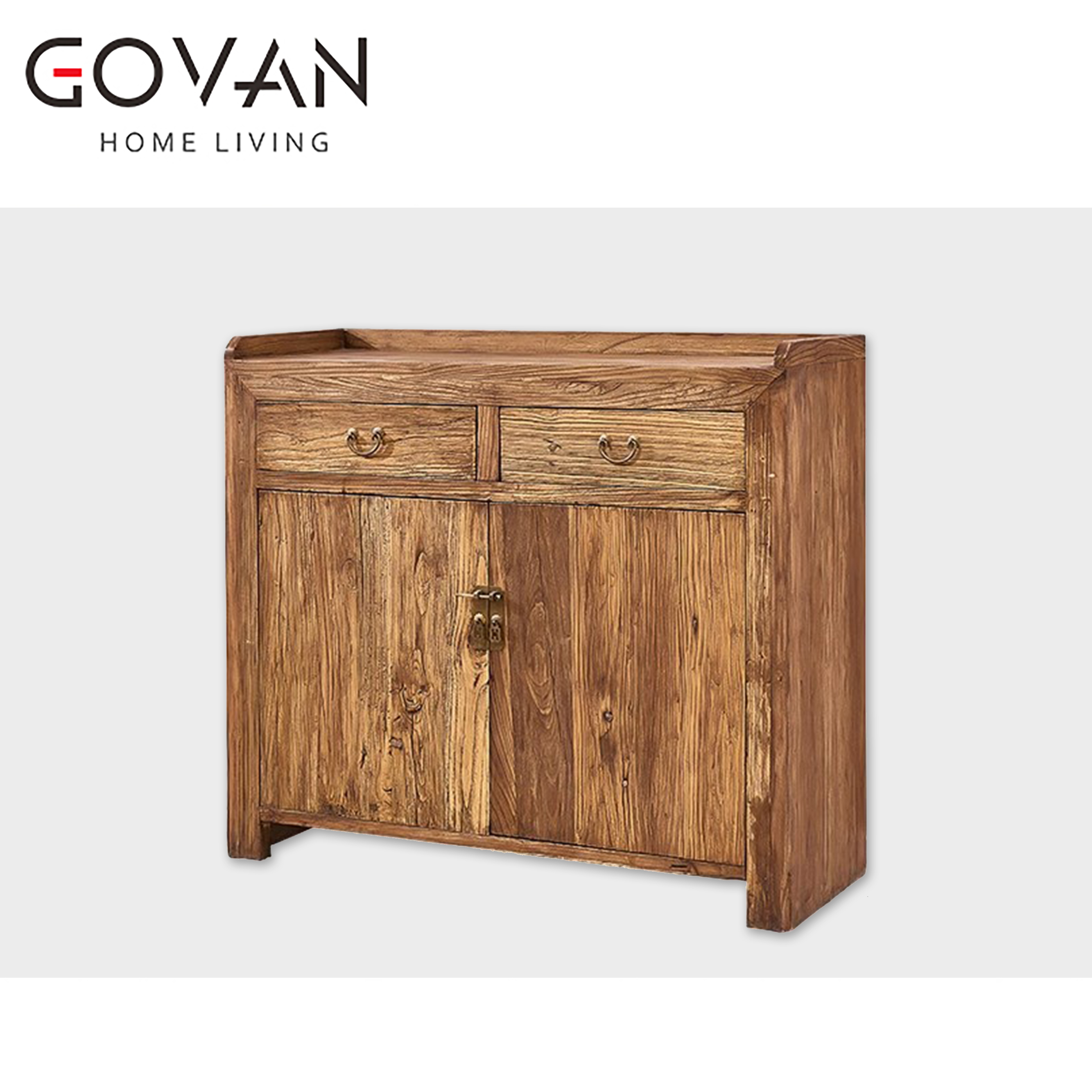 Wooden Furniture-Sideboard-Old Elm Double Door Double Bucket Side Cabinet