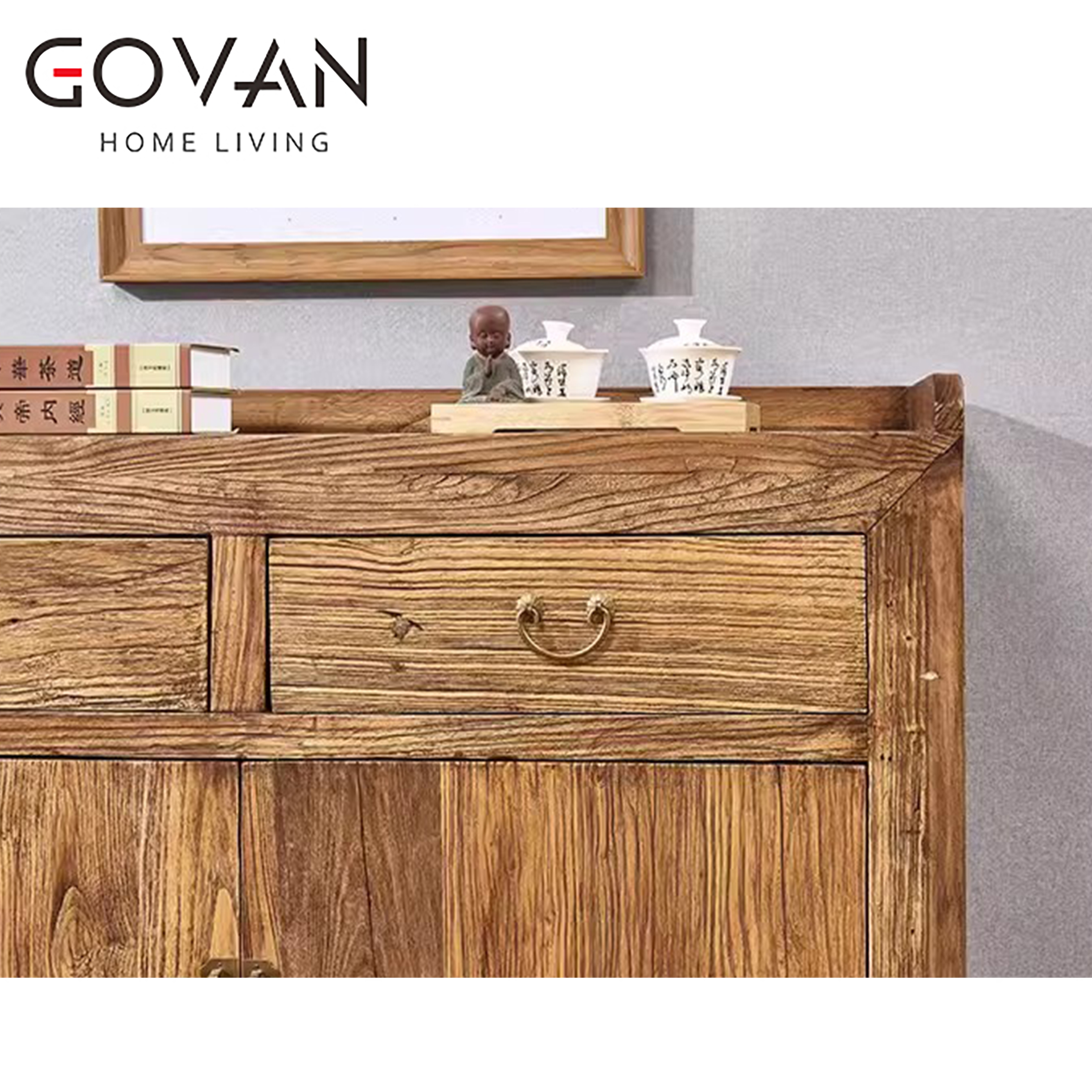 Wooden Furniture-Sideboard-Old Elm Double Door Double Bucket Side Cabinet