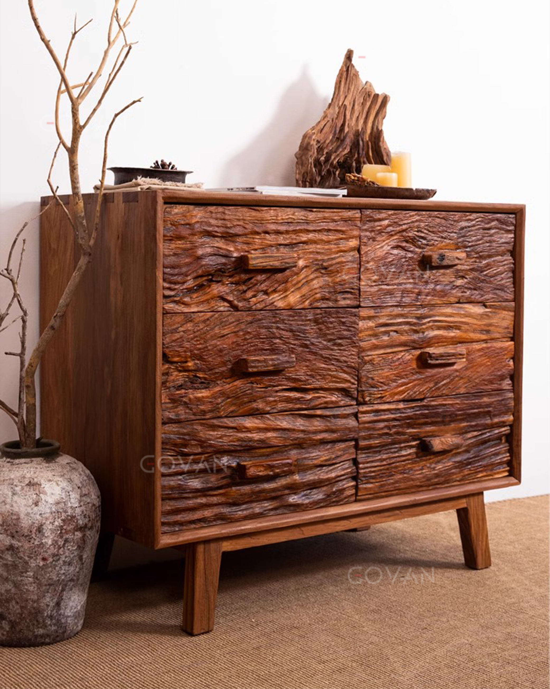 Wooden Furniture-Sideboard-Old Wood Weathered Six Bucket Cabinet
