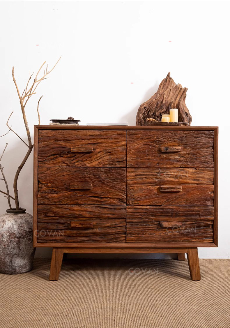 Wooden Furniture-Sideboard-Old Wood Weathered Six Bucket Cabinet
