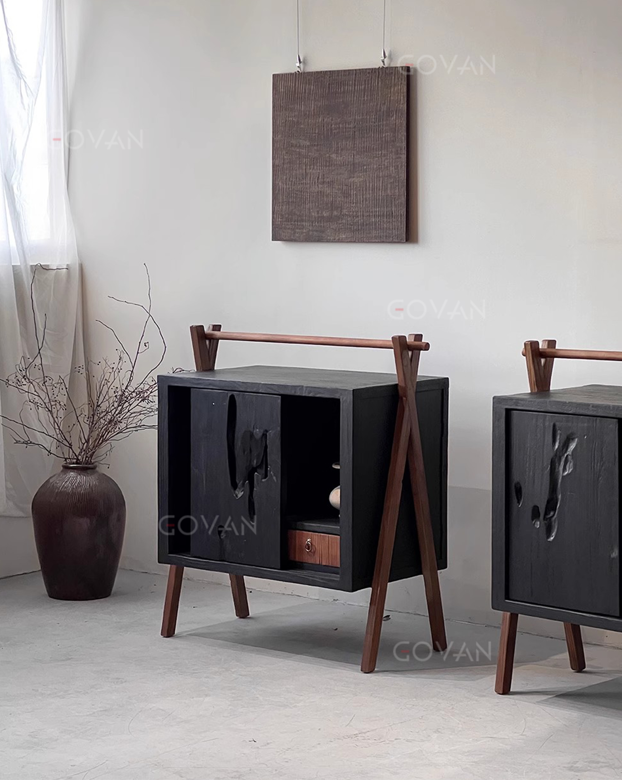 Wooden Furniture-Sideboard-Carbonized Black Solid Wood Cabinet