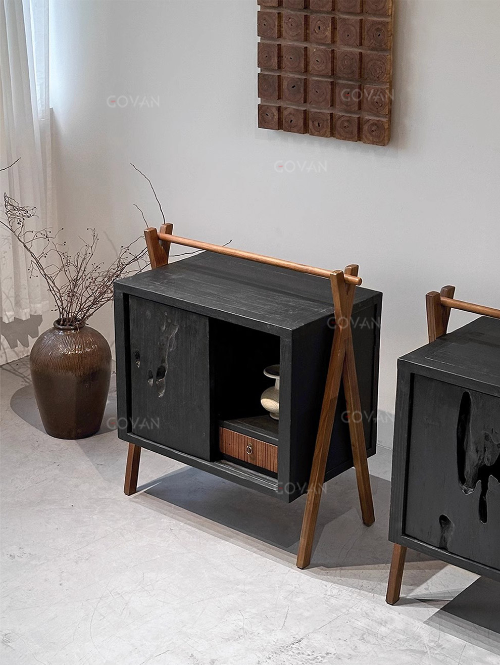 Wooden Furniture-Sideboard-Carbonized Black Solid Wood Cabinet