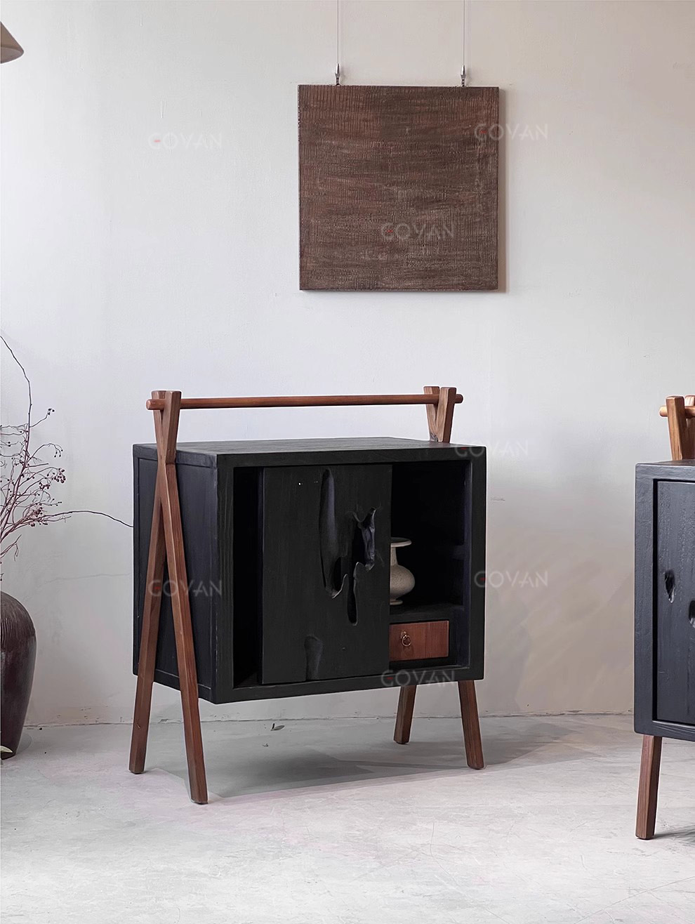 Wooden Furniture-Sideboard-Carbonized Black Solid Wood Cabinet