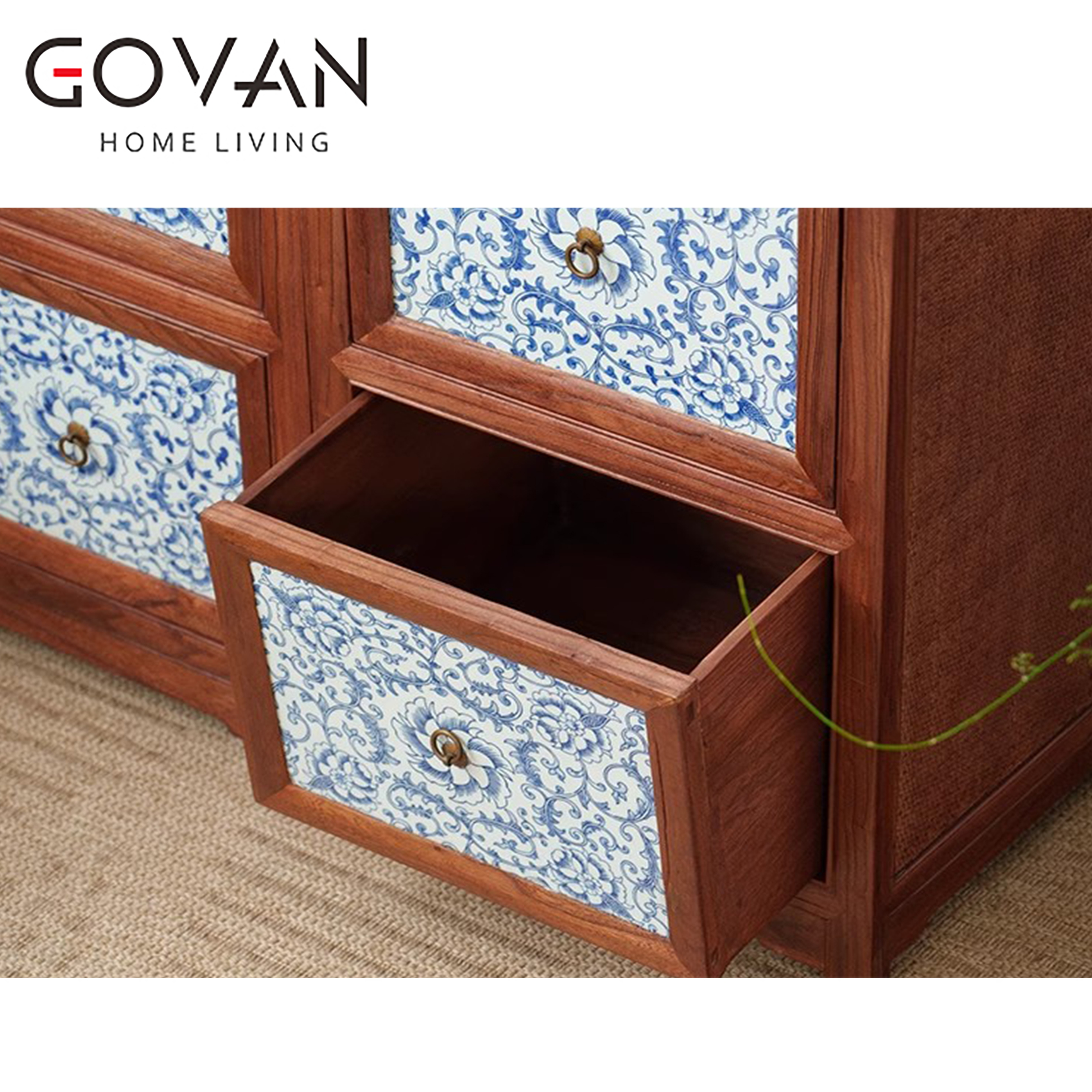 Wooden Furniture-Sideboard-Classic Blue And White Porcelain Cabinet