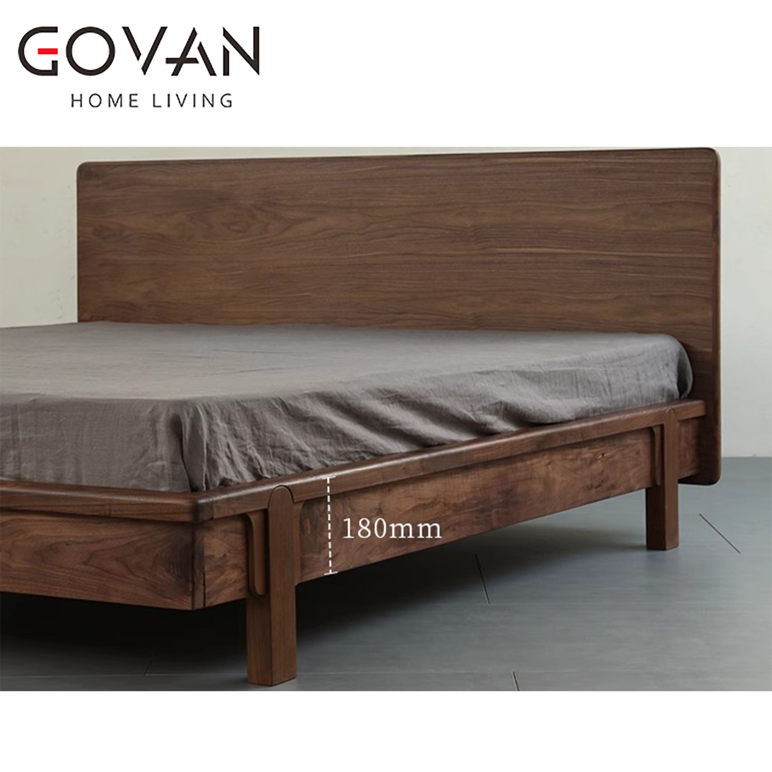 Wooden Furniture-Bed-New Chinese Black Walnut Solid Wood Bed
