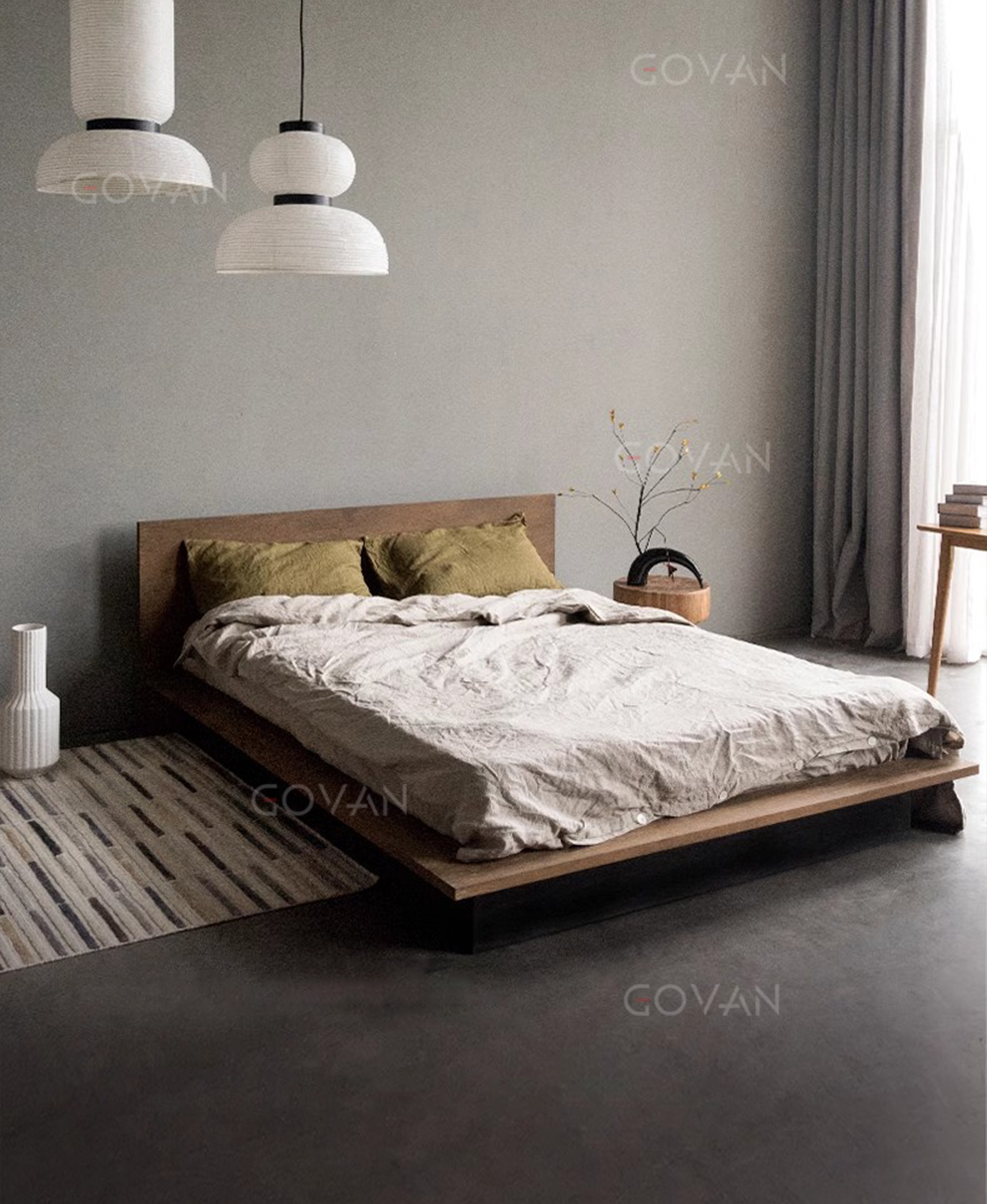 Wooden Furniture-Bed-Nordic Vintage Solid Wood Bed