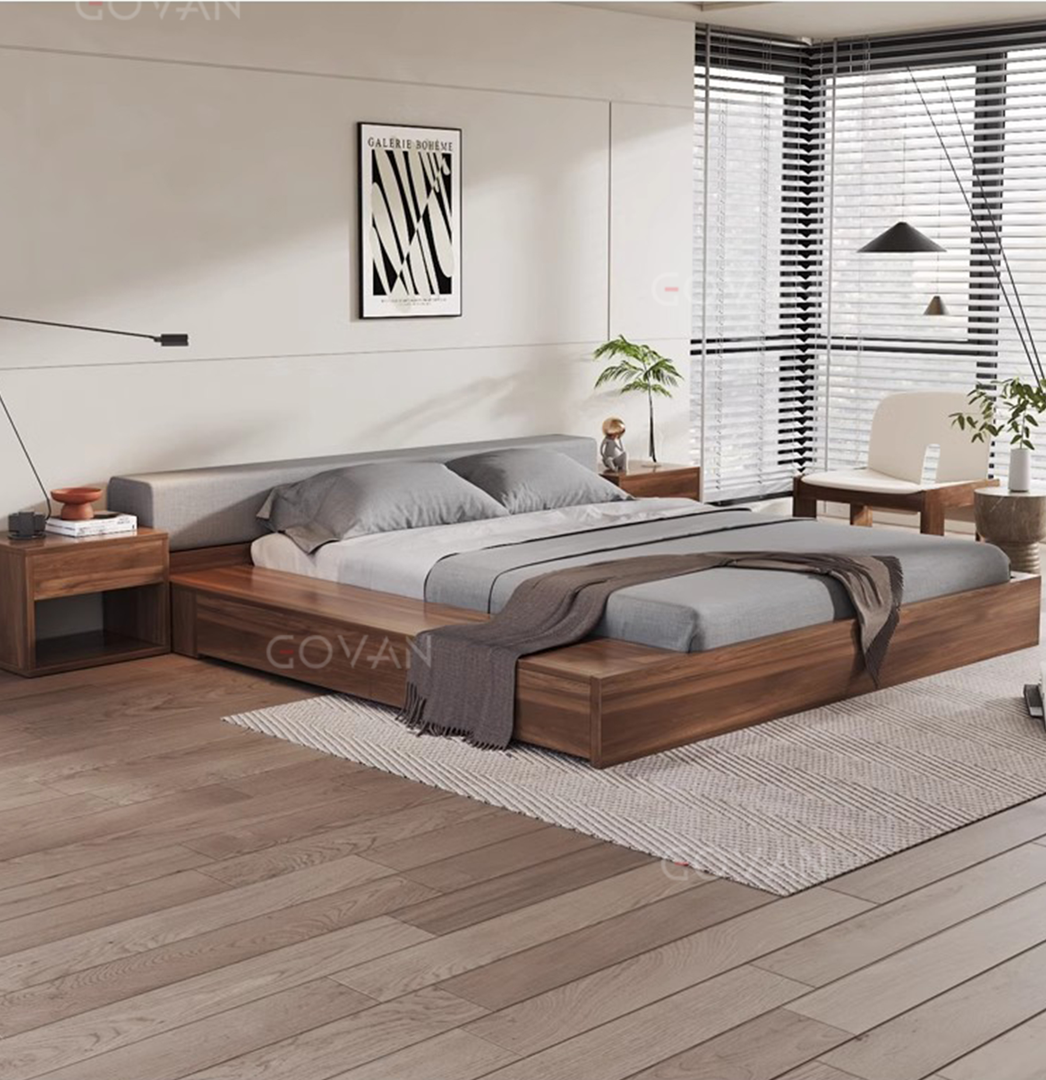 Wooden Furniture-Bed-Japanese Floor Solid Wood Low Bed