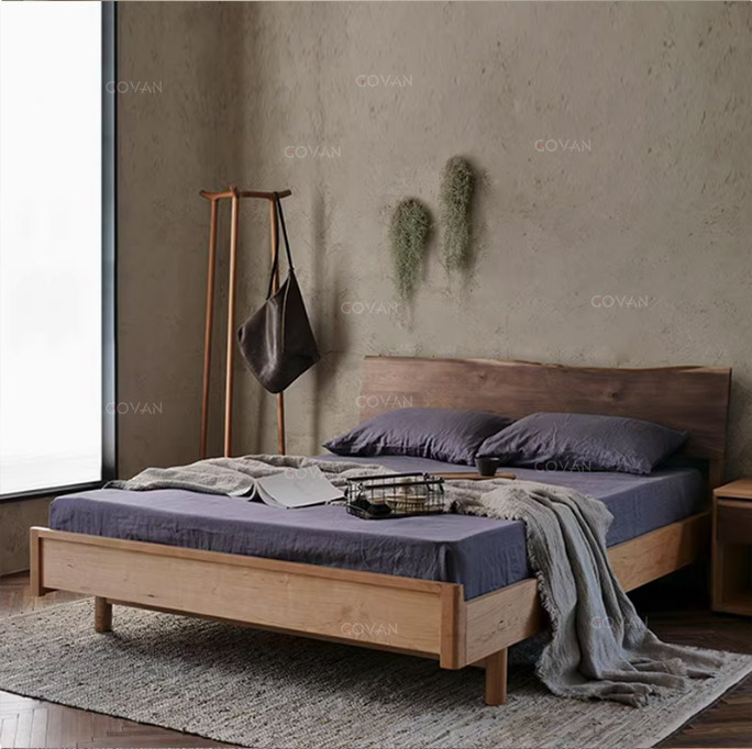 Wooden Furniture-Bed-Nordic Black Walnut Natural Edge Solid Wood Bed