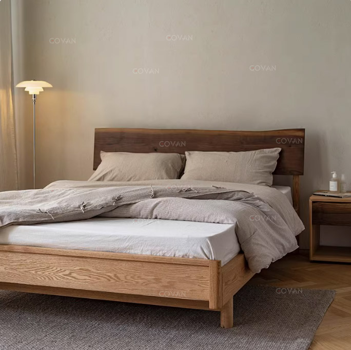 Wooden Furniture-Bed-Nordic Black Walnut Natural Edge Solid Wood Bed