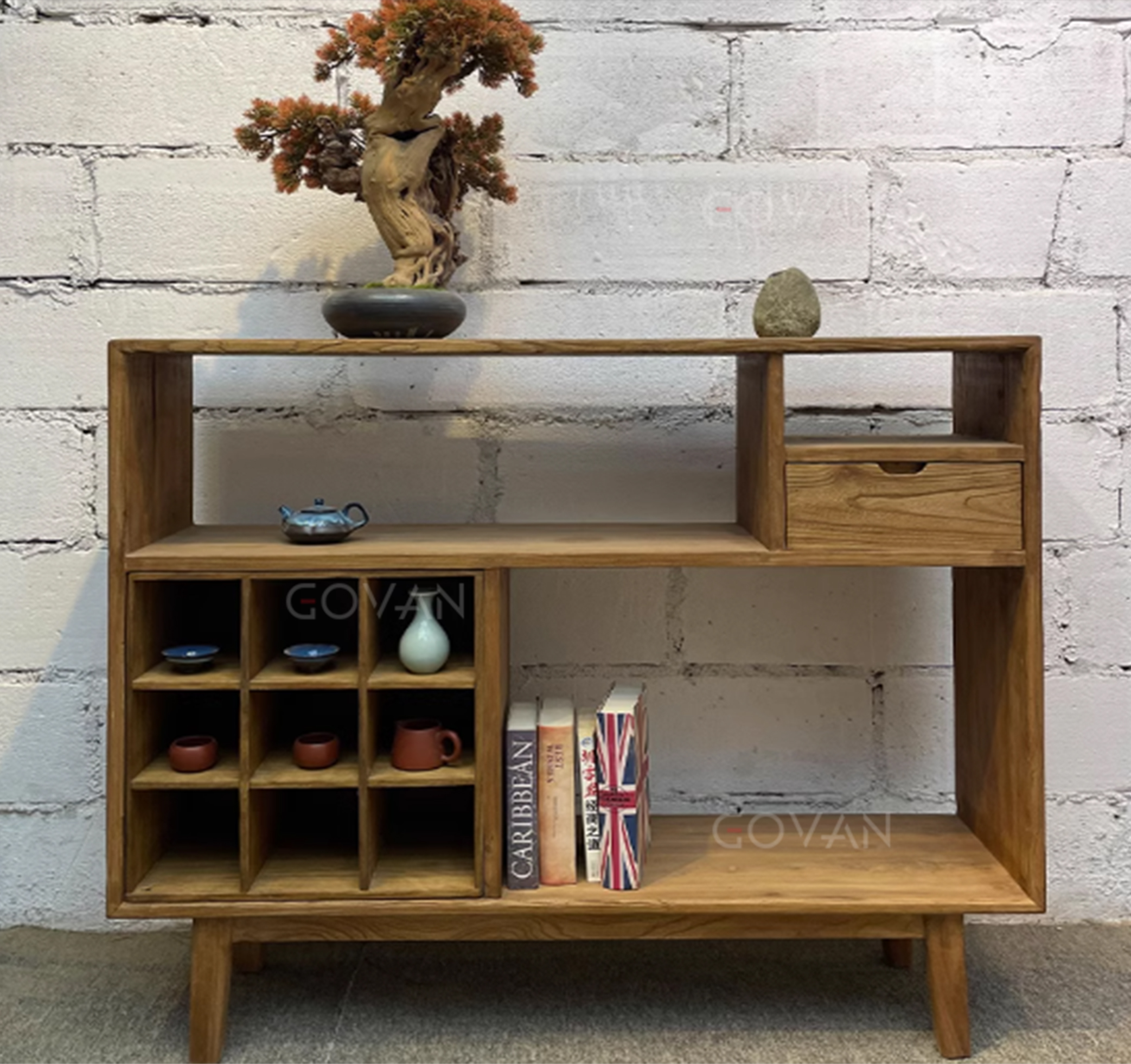 Wooden Furniture-Sideboard-New Chinese Square Inch Lattice Entrance Cabinet