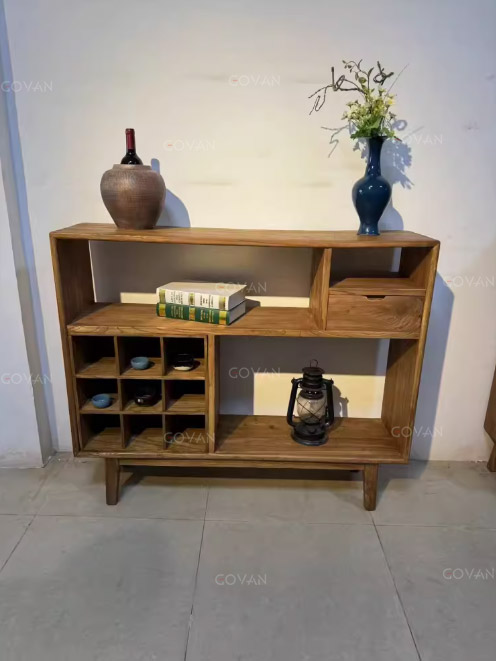 Wooden Furniture-Sideboard-New Chinese Square Inch Lattice Entrance Cabinet