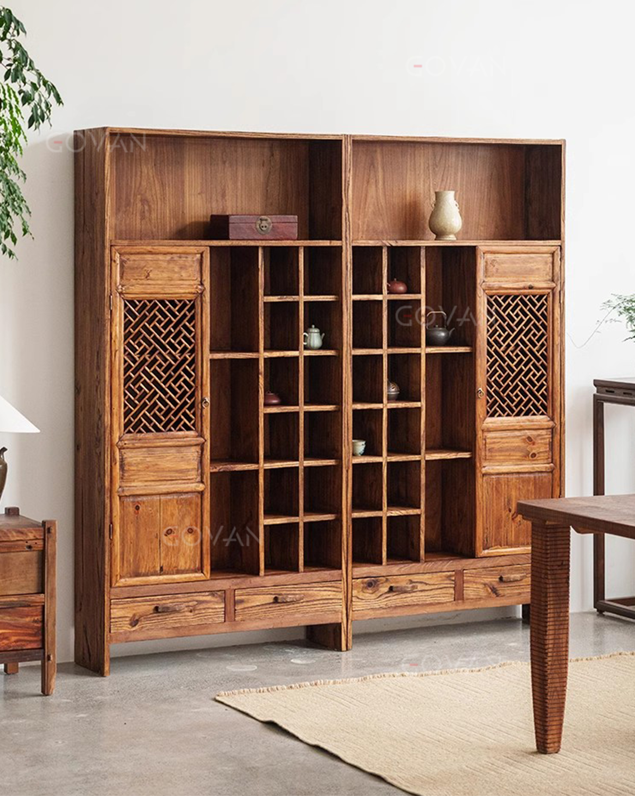 Wooden Furniture-Bookcase-Surprise Silent Wind Solid Wood Antique Frame